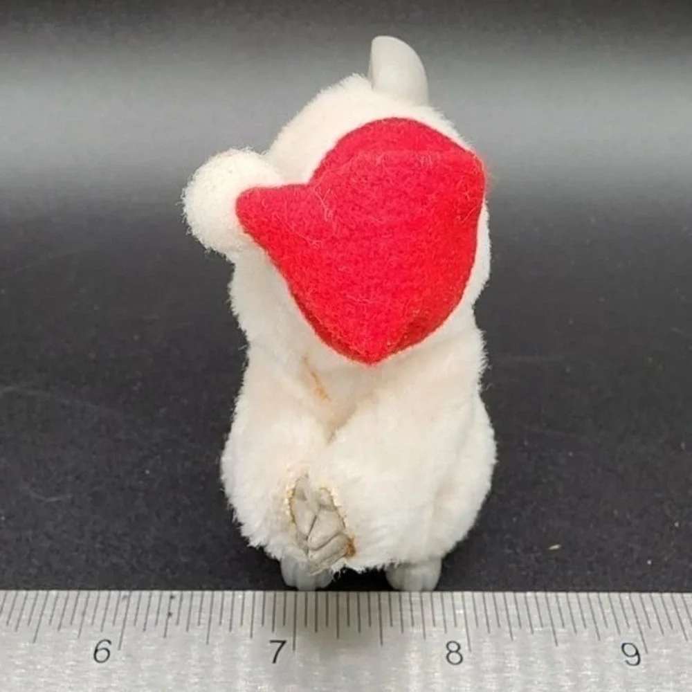 VTG Korea White Christmas‎ Mouse Clip On Santa Hat Plush Retro Kitsch Ornament